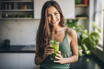 Wall Mural - beautiful athletic fitness girl with a healthy smoothie cocktail