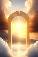 Wall Mural - The golden gate in the clouds shining brightly, the entrance to the Kingdom of God