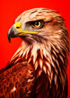 Animal portrait of a eagle on a red background conceptual for frame