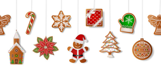 Wall Mural - seamless christmas border with gingerbread cookies	