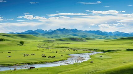 Wall Mural - steppe steppes central asia illustration kyrgyzstan travel, blue astana, mountain tourism steppe steppes central asia