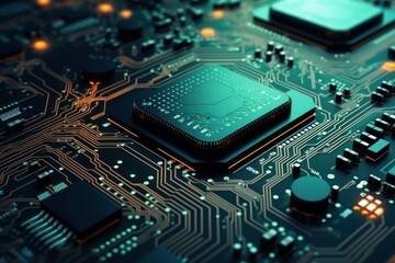 Poster - Complex Circuit board. Science data microchip. Generate Ai