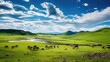nature mongolian steppes expansive illustration landscape expanse, mongolia sky, clouds mountain nature mongolian steppes expansive