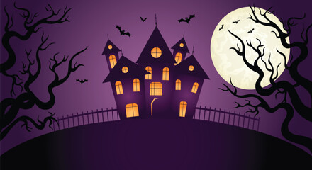 Landscape Halloween background flat illustration, Happy Halloween banner, Halloween party invitation background, 