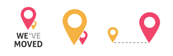 Poster - we have moved new office address location icon vector graphic illustration, guide map pin pointer or