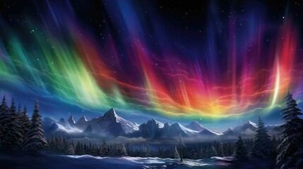 Wall Mural - borealis northern aurora landscape illustration winter night, iceland space, lights north borealis n