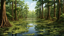 Water Cypress Swamp Dense Illustration Park Green, Wilderness Moss, View National Water Cypress Swamp Dense