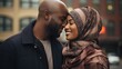 portrait, a young Muslim couple showcases their affectionate bond, exemplifying the beauty of diverse and loving relationships