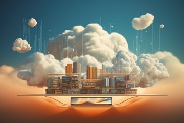 Poster - Innovative Cloud computing city. Storage data. Generate Ai