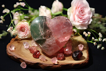 Wall Mural - gemstone heart and pink roses. 