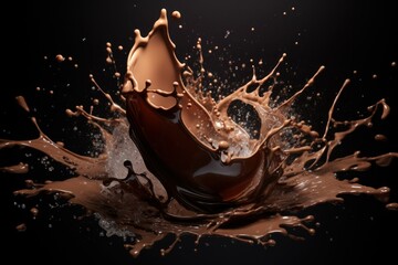 Poster - Delicious Cocoa chocolate splash. Wave drink cream. Generate Ai