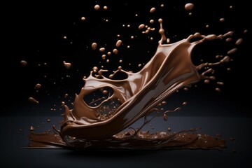 Poster - Creamy Cocoa chocolate splash. Wave drink cream. Generate Ai