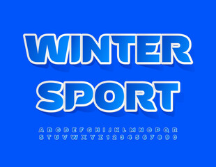 Vector flyer Winter Sport. Stylish blue Font. Artistic Alphabet Letters and Numbers set