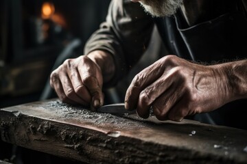 Aufkleber - A close-up image showing a person using a knife. This picture can be used to illustrate cooking, food preparation, or kitchen utensils.