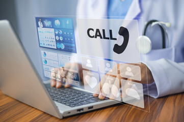 Wall Mural - Medical online service concept. Doctor using computer online service call center for medical service healthcare consult support. Doctor telemedicine online service.