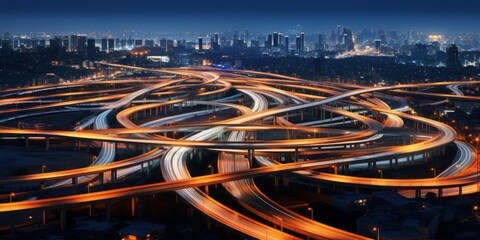 Aufkleber - A Circular Highway Enveloping a Cityscape, Illuminating the Path to Decision-Making and Discovering One's Destination Amidst the Glowing Tapestry of Night Lights