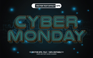 Poster - Cyber monday 3d editable vector text effect with tech background