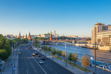 Moscow Cityscape, View Of Moscow Kremlin And Embankment Of Moscow River In Moscow, Russia