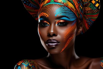 Wall Mural - Beautiful glamour African woman with black skin body art.