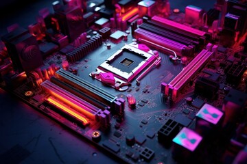 Poster - Cpu modern motherboard. Board chip. Generate Ai
