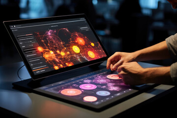 Aufkleber - a person's hand scrolling through a digital marketplace for nft art and assets. generative ai.