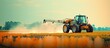 Tractor spraying a plantation. Generative AI