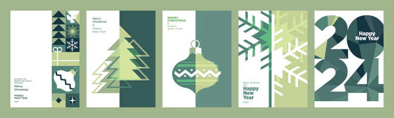 Wall Mural - 2024 merry christmas and happy new year greeting cards set. vector illustration concepts for backgro