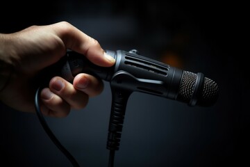 Poster - A person holding a microphone in their hand. Can be used for presentations, public speaking, or live performances.