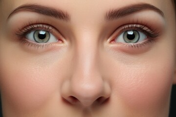 Poster - A close-up shot capturing the beauty of a woman's face, focusing on her striking blue eyes. Perfect for beauty, cosmetics, or eye care related projects.