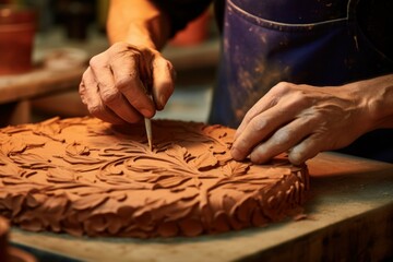 Poster - A close-up shot of a person in the process of making a cake. This image can be used to showcase baking skills or as a visual aid for baking tutorials.
