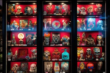 Poster - A display case filled with a variety of different items. Perfect for showcasing a collection or highlighting unique products.