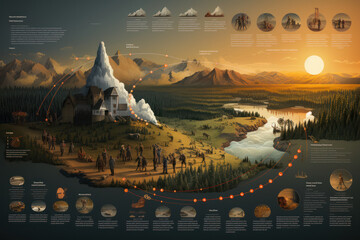 Canvas Print - An infographic on the history of land dispossession and its impact on indigenous communities. Generative Ai.