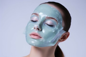 Canvas Print - A woman wearing a sheet mask on her face. This picture can be used to showcase skincare routines and products.