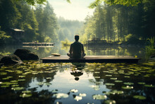 A Person Practicing Yoga In A Tranquil Natural Setting, Illustrating The Importance Of Mindfulness For Mental Well-being During Isolation. Concept Of Inner Peace. Generative Ai.