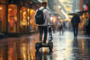 Canvas Print - Person using a mobility aid to navigate a city street, illustrating the adaptation and determination required to live with chronic pain. Generative Ai.