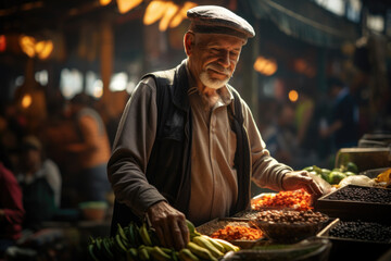 Poster - Dynamic energy of a street market, where vendors and shoppers interact in the vibrant and diverse tapestry of daily commerce. Generative Ai.