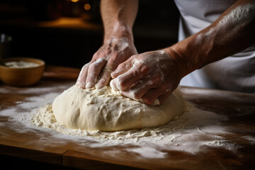 Canvas Print - A close-up of hands shaping dough for homemade pasta, reflecting the importance of homemade meals in Italian culture. Generative Ai.