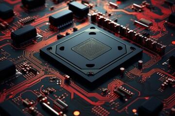 Poster - Digitalization processor. Science chip future. Generate Ai