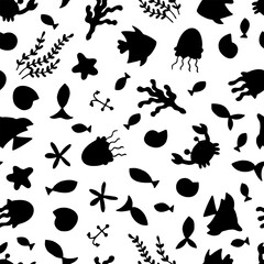 Wall Mural - Seamless pattern with underwater animals. Ocean, sea life. Nautical background. Flat style