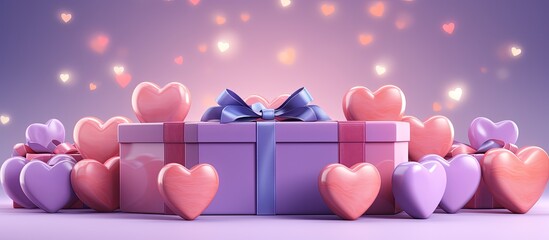 Valentine s day design with a pastel gift box opening to reveal shape hearts Holiday banner web greeting card background