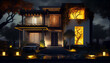 Beautiful modern house decorated with diwali diya, night concept, Ai generated image