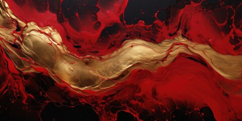 a painting with red, golds and black swirls, generative AI