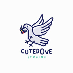 Wall Mural - quirky cute dove cartoon outline vector logo icon illustration