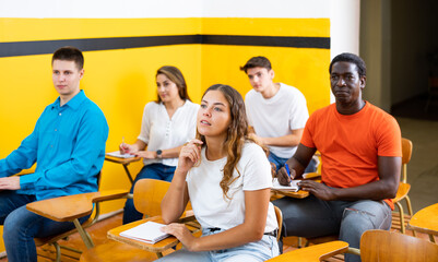 Wall Mural - Attentive university students in advanced training courses in the auditorium