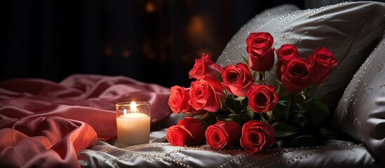 Sticker - Romantic Valentine s Day with roses in the bedroom at night