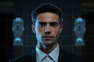 Poster - Accurate Face detection analyze. Face recognition. Fictional person. Generate Ai