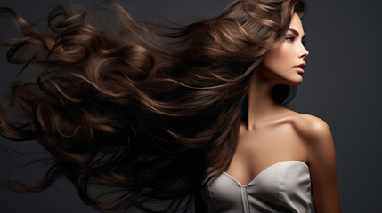 Wall Mural - Woman with beautiful hair, girl with healthy haircut, hairstylist concept