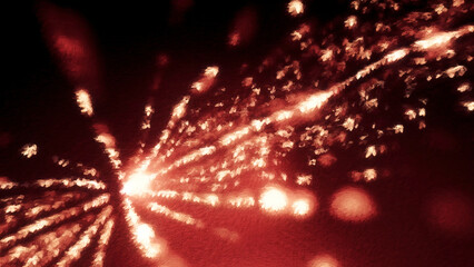 Poster - Abstract particles background with long rays on a red background. Motion. Moving particles, glowing lights.