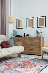 Poster - Beautiful rug, sofa and chest of drawers indoors