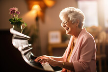 Photo Of An Old Woman Sitting At A Piano And Playing Music